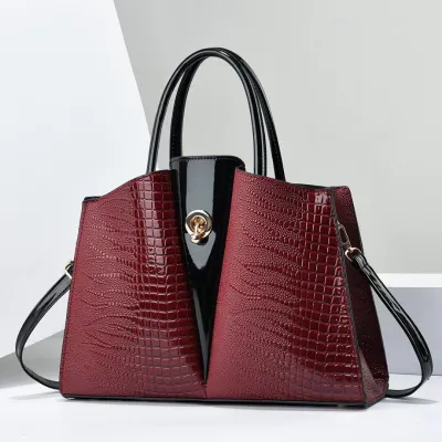 Women Fashion Crocodile Pattern Large Capacity PU Handbag Business Commute