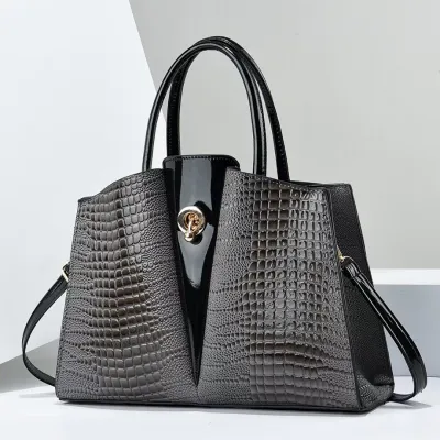 Women Fashion Crocodile Pattern Large Capacity PU Handbag Business Commute