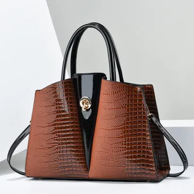 Women Fashion Crocodile Pattern Large Capacity PU Handbag Business Commute
