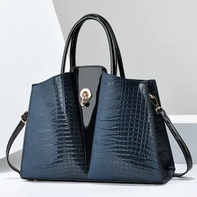 Women Fashion Crocodile Pattern Large Capacity PU Handbag Business Commute