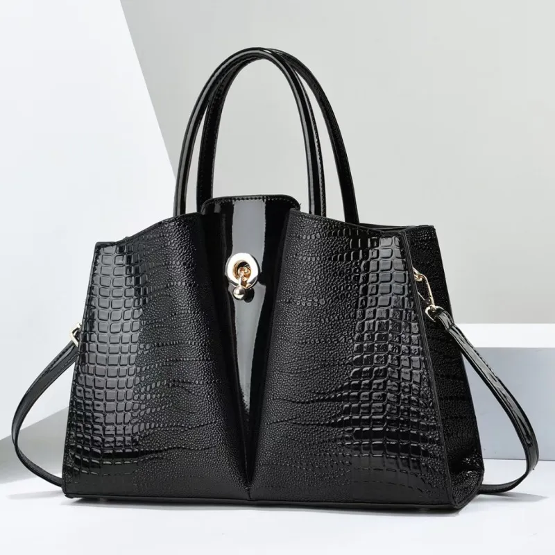 Women Fashion Crocodile Pattern Large Capacity PU Handbag Business Commute