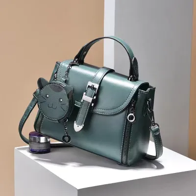 Women Simple Solid Color Cat Wallet Pendant Large Capacity PU Handbag Small Square Bag