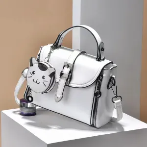 Women Simple Solid Color Cat Wallet Pendant Large Capacity PU Handbag Small Square Bag