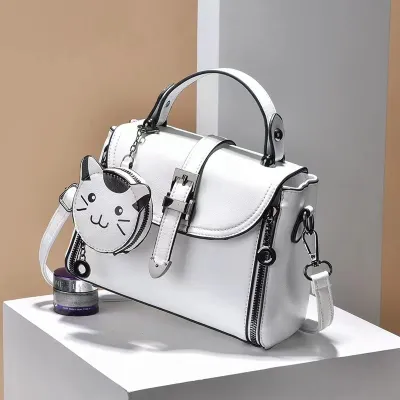Women Simple Solid Color Cat Wallet Pendant Large Capacity PU Handbag