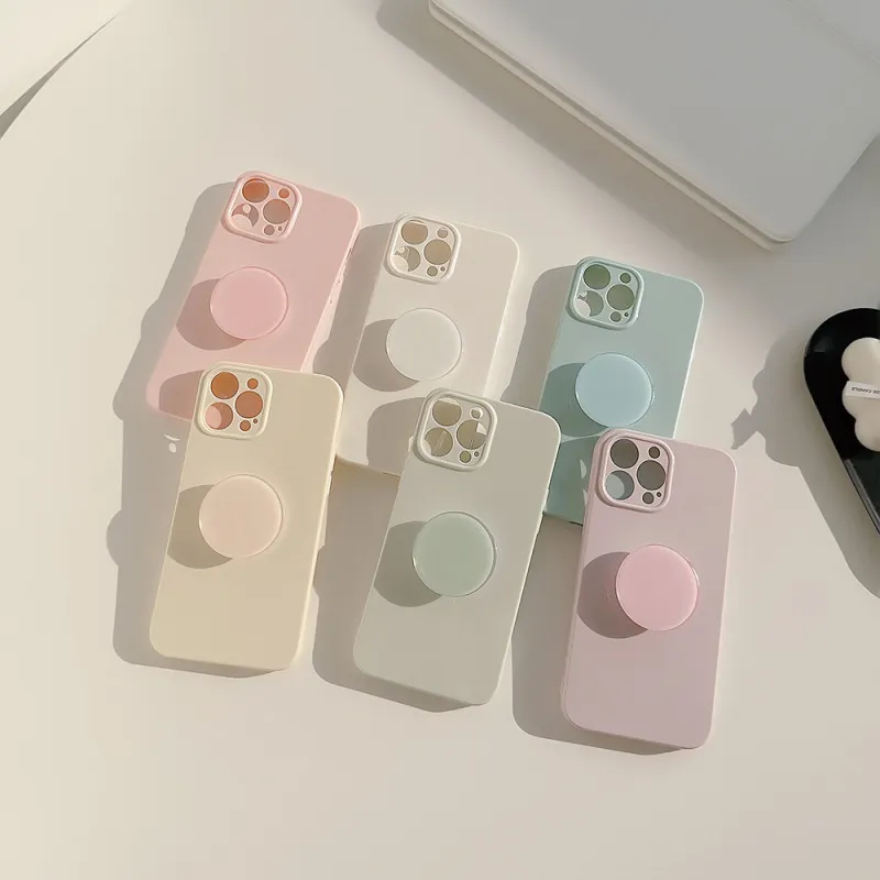 Women Fashionable Simple Solid Color Apple Phone Case with Bracket