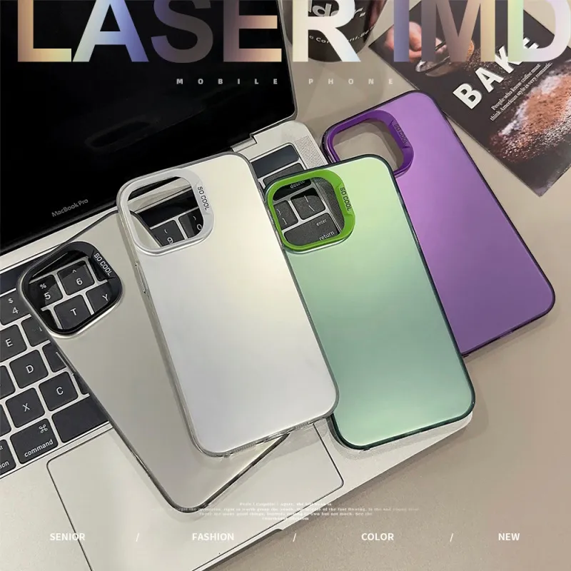 Neutral Simple Aurora Laser Solid Color Electroplating Clear PC Phone Case for Apple