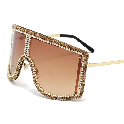 Women Fashion Exaggerated Rhinestone Windproof Frameless Square Sunglasses