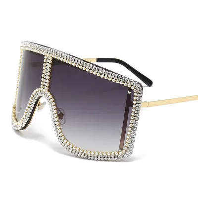 Women Fashion Exaggerated Rhinestone Windproof Frameless Square Sunglasses