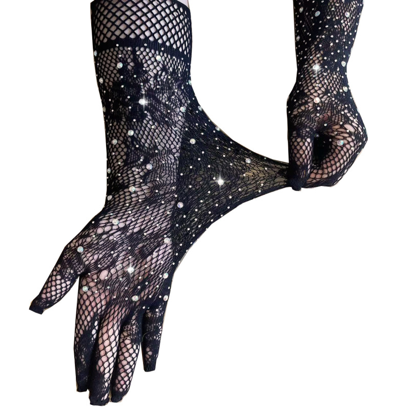 Wholesale Women Fashion Sexy Mesh Rhinestone Lace Gloves
