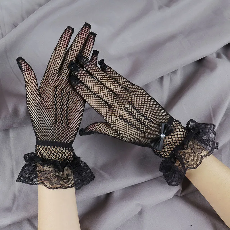 Women's Fashion Lace Hollow Bow Finger Gloves