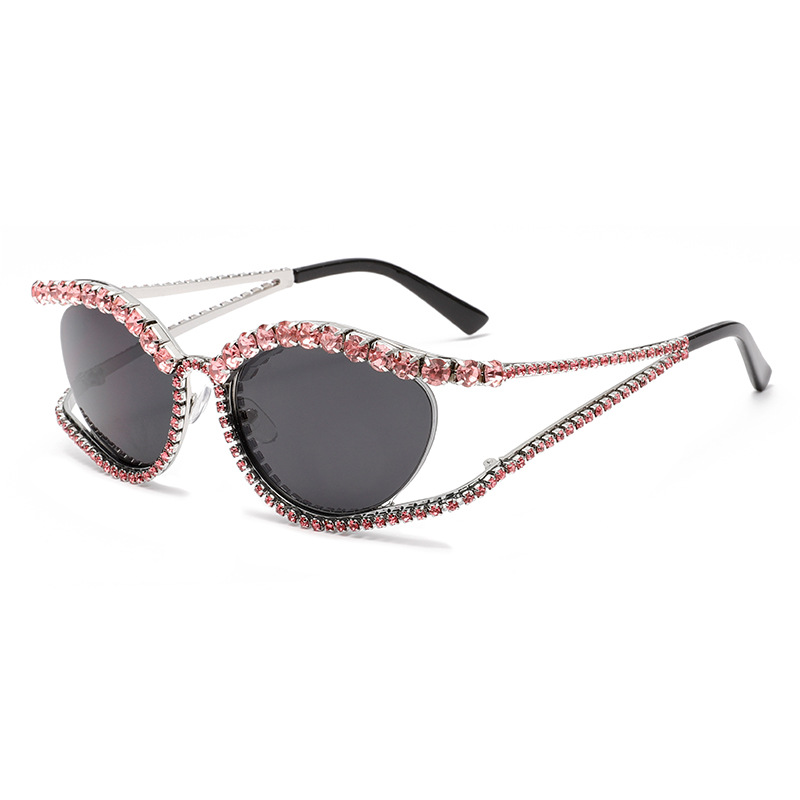 Wholesale Women Fashion Y2K Cat Eye Rhinestone Hollow Sunglasses