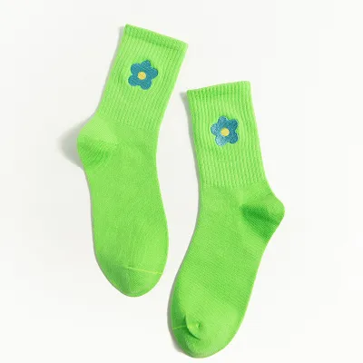 Women Fashion Cartoon Floral Embroidered Socks