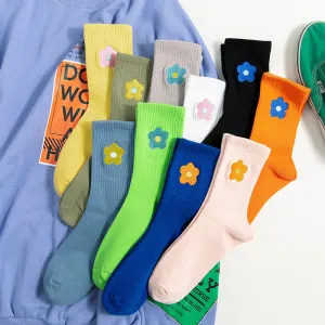 Women Fashion Cartoon Floral Embroidered Socks