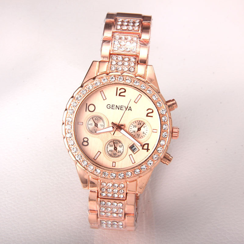ダヴェナ 時計 スピン 回転 46mm レザー FORMA 31315-733 PGPK Wholesale Women Fashion Geneva Three-Eye Rhinestone Steel