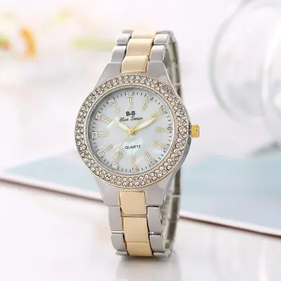 Women Fashion Simple Round Dial Rhinestone Quartz Watch 30M Waterproof Stainless Steel Band