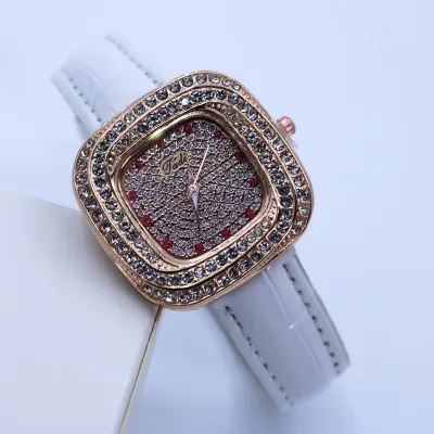 Women Fashion Gipsophila Rhinestone Quartz Watch PU Strap Square Dial