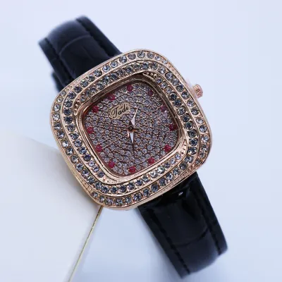 Women Fashion Gipsophila Rhinestone Quartz Watch PU Strap Square Dial