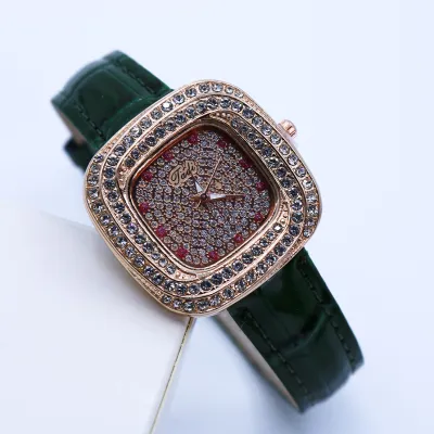 Women Fashion Gipsophila Rhinestone Quartz Watch PU Strap Square Dial