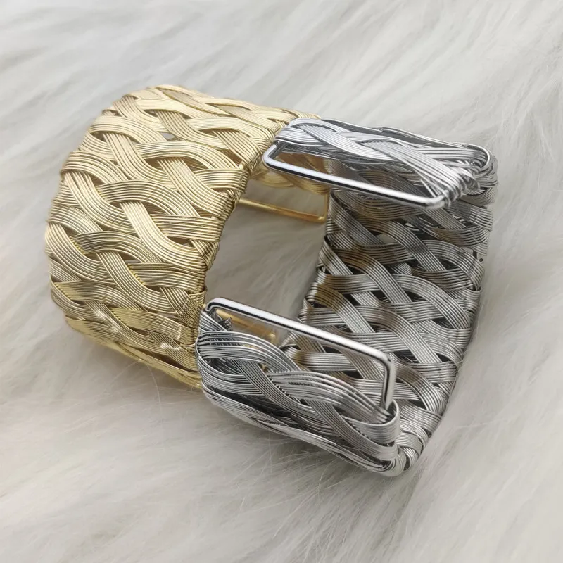 Women Fashion Exaggerated Wide Woven Open Bangle Bracelet