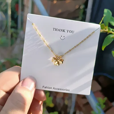 Women Fashion Square Hollow Rhinestone Pendant Titanium Steel Necklace