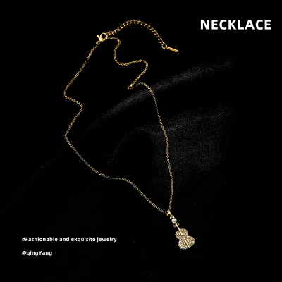 Women Fashion Square Hollow Rhinestone Pendant Titanium Steel Necklace