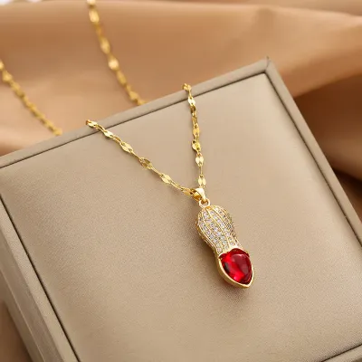 Women Fashion Square Hollow Rhinestone Pendant Titanium Steel Necklace