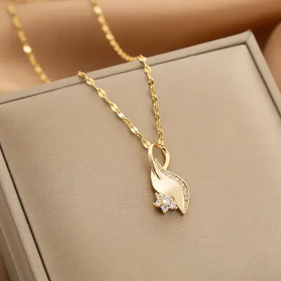 Women Fashion Square Hollow Rhinestone Pendant Titanium Steel Necklace