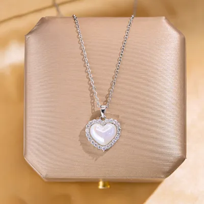 Women Fashion Square Hollow Rhinestone Pendant Titanium Steel Necklace