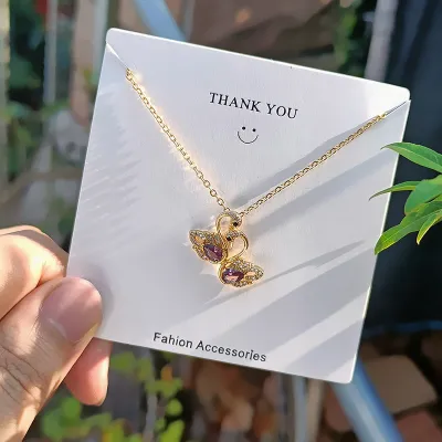 Women Fashion Square Hollow Rhinestone Pendant Titanium Steel Necklace