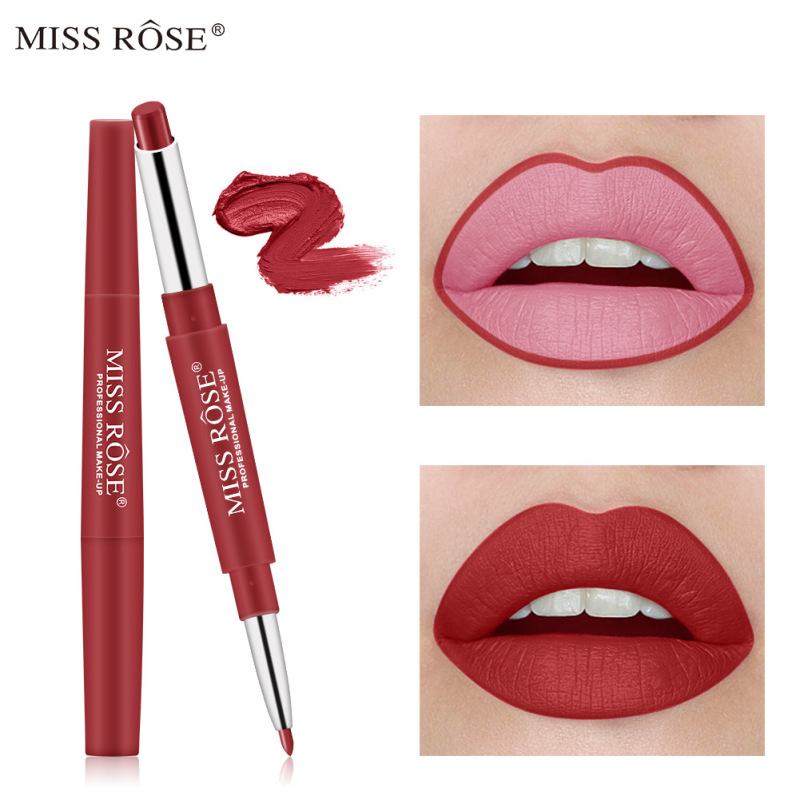 MISS ROSE Women Automatic Rotating Multifunctional Matte Matte Matte Double Head Lipstick Lip Liner