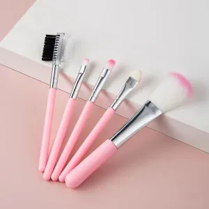 Women Simple Portable Blush Eye Shadow Makeup Brush Set - 5 Sticks with Corrugated Silk Nylon Wool Bristles