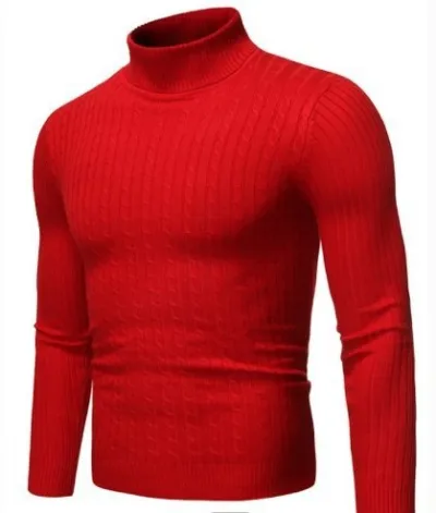 Autumn Winter Vintage High Collar Long Sleeve Men Casual Solid Color Knitted Sweater