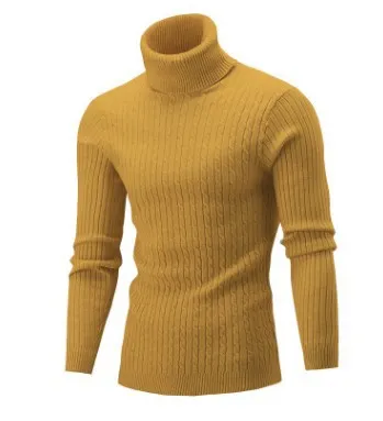Autumn Winter Vintage High Collar Long Sleeve Men Casual Solid Color Knitted Sweater