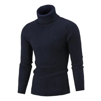 Autumn Winter Vintage High Collar Long Sleeve Men Casual Solid Color Knitted Sweater