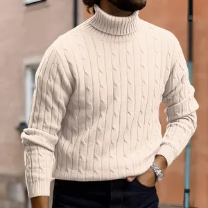 Autumn Winter Vintage High Collar Long Sleeve Men Casual Solid Color Knitted Sweater