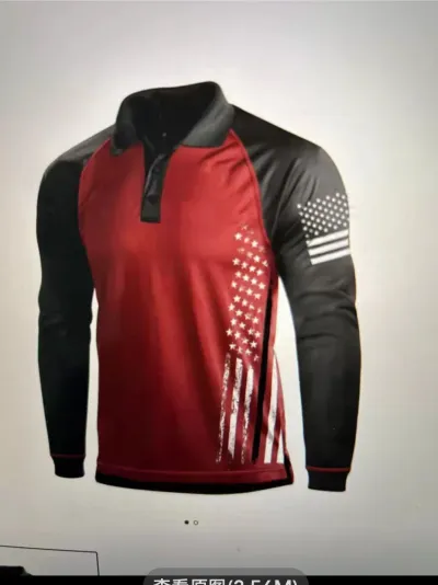 Men Outdoor Casual American Flag Printed Tactical Sport Polo Collar Long Sleeve T-Shirt