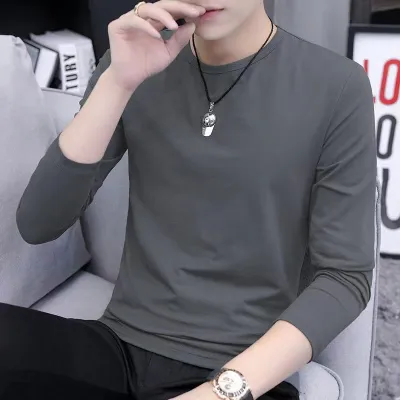 Men Basic Casual Long-Sleeved Crewneck T-Shirt with DIY Print