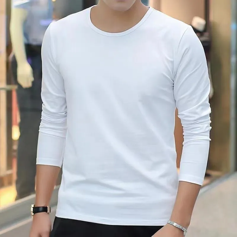 Men Basic Casual Long-Sleeved Crewneck T-Shirt with DIY Print