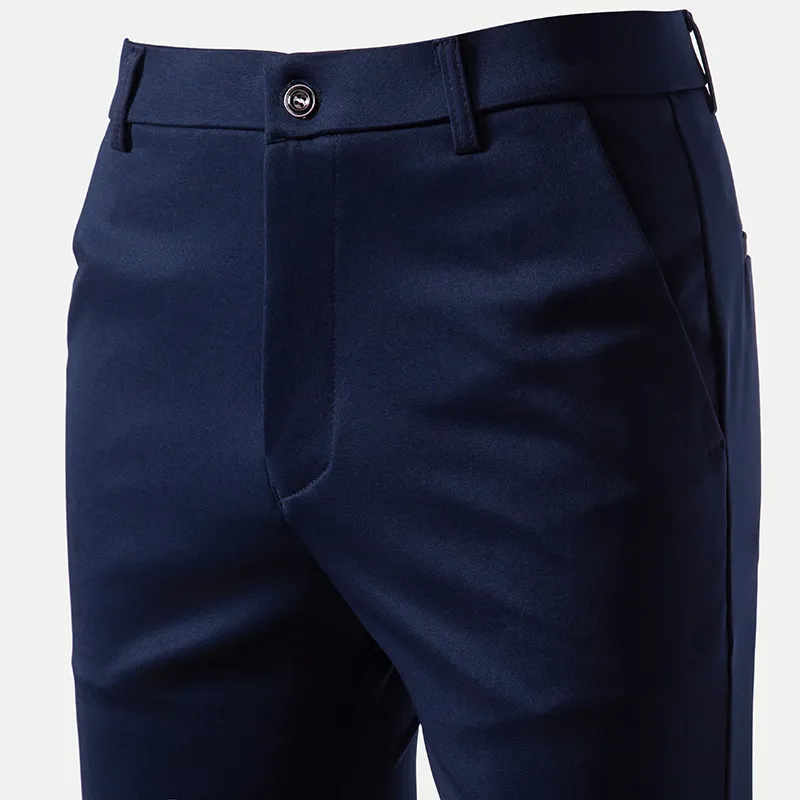 Spring Men Fashion Solid Color Straight Casual Business Pants with Pocket Decoration Cotton