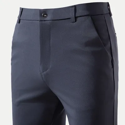 Spring Men Fashion Solid Color Straight Casual Business Pants with Pocket Decoration Cotton