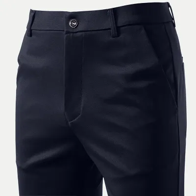 Spring Men Fashion Solid Color Straight Casual Business Pants with Pocket Decoration Cotton