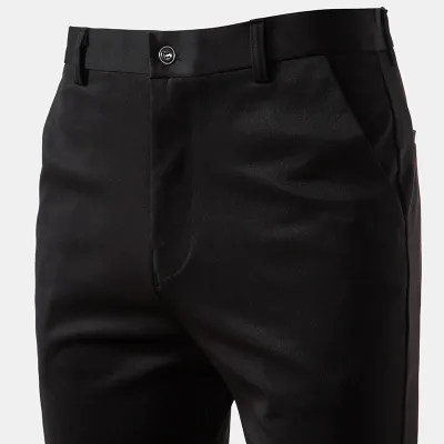 Spring Men Fashion Solid Color Straight Casual Business Pants with Pocket Decoration Cotton
