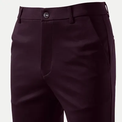 Spring Men Fashion Solid Color Straight Casual Business Pants with Pocket Decoration Cotton