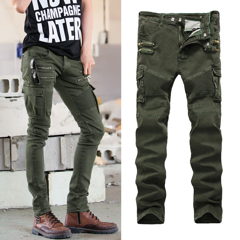 【高い素材】 Wholesale Multi-Pocket Casual Leg Stretch Pleated Biker Men パンツ