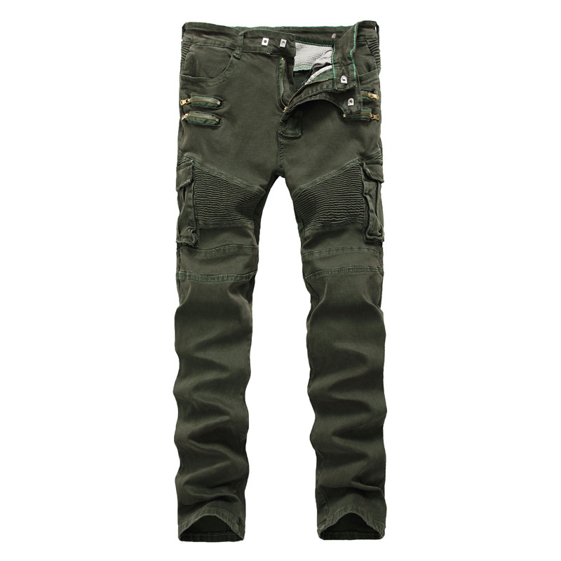 Wholesale Men Biker Pleated Stretch Leg Casual Multi-Pocket