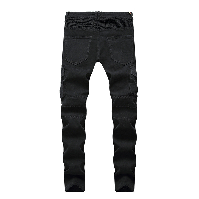Wholesale Men Biker Pleated Stretch Leg Casual Multi-Pocket