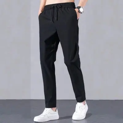 Men's Casual Solid Jogger Pants with Printing Stretch Fabric