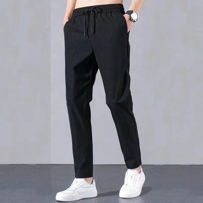 Men's Casual Solid Jogger Pants with Printing Stretch Fabric
