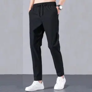 Men's Casual Solid Jogger Pants with Printing Stretch Fabric