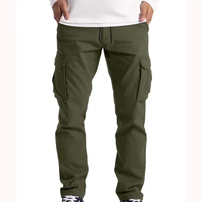 Men Spring Autumn Plus Size Cotton Green Workwear Casual Loose Straight Cargo Pants